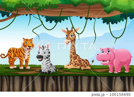 Cartoon wild animals in the jungle 100156890