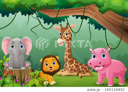 Cartoon wild animals in the jungle 100156892