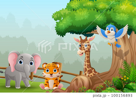 Cartoon wild animals in the jungle 100156893