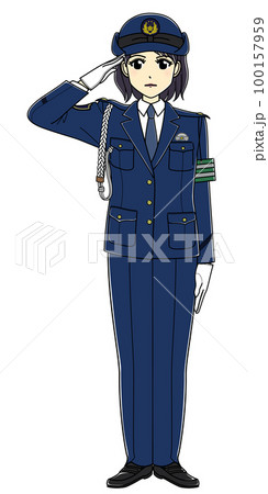 敬礼する女性警察官(全身・スラックス) 敬礼する女性警察官(全身・スラックス) 100157959