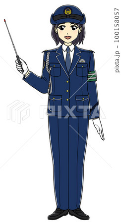 指示棒を持つ女性警察官（笑顔・スラックス） 100158057