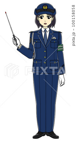 指示棒を持つ女性警察官(真面目・スラックス) 指示棒を持つ女性警察官(真面目・スラックス) 100158058