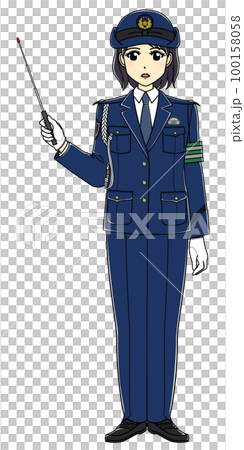 指示棒を持つ女性警察官(真面目・スラックス) 指示棒を持つ女性警察官(真面目・スラックス) 100158058