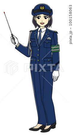 指示棒を持つ女性警察官（斜め向き・スラックス） 100158063
