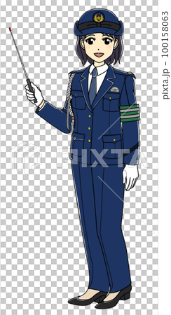 指示棒を持つ女性警察官（斜め向き・スラックス） 100158063