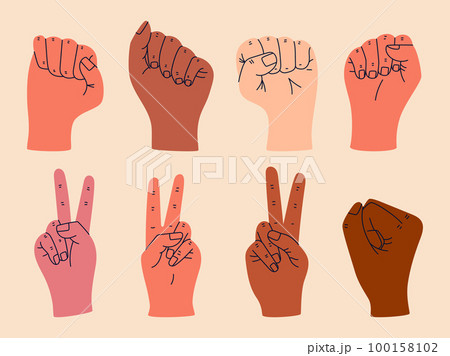 Women's hands with clenched fists. Black lives matter, human rights, feminism, equality and women's day concept 100158102