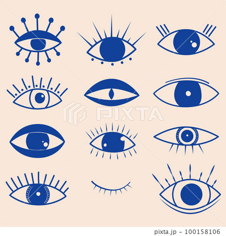 Groovy abstract eyes art. Magic elements in trendy retro 60s 70s style. Groovy abstract eyes art. Magic elements in trendy retro 60s 70s style. 100158106