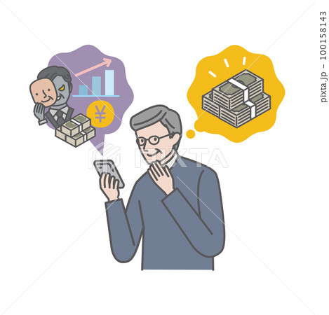 SNSで知り合いになった人から投資を持ちかけられるシニア男性 100158143