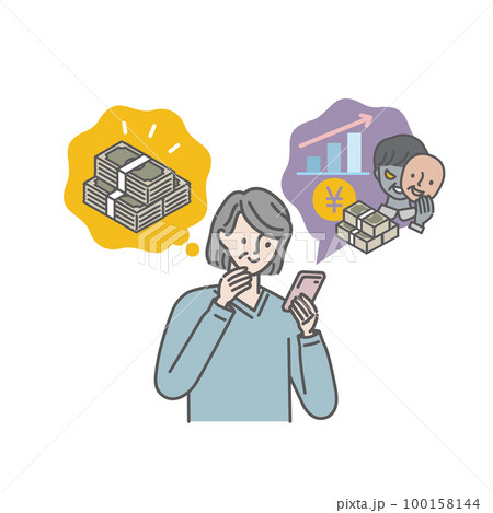SNSで知り合いになった人から投資を持ちかけられるシニア女性 100158144