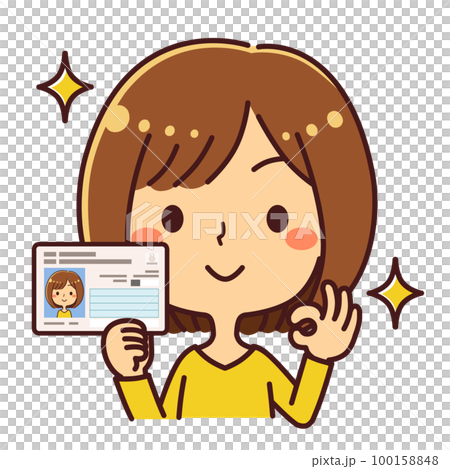 拿著我的號碼卡的年輕女人完美的插圖素材 100158848