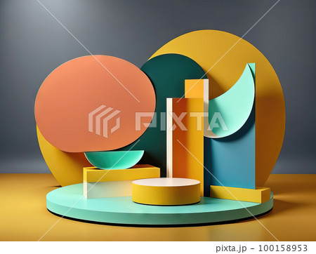 AI generated 3d Abstract scene podium mockup for product presentation AI generated 3d Abstract scene podium mockup for product presentation 100158953