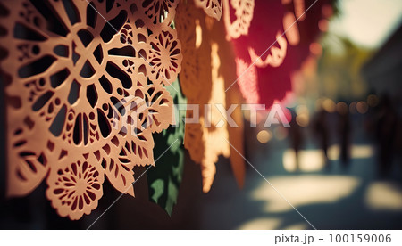 AI generated abstract background with mexican paper flags 100159006