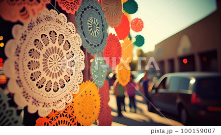 AI generated abstract background with mexican paper flags 100159007