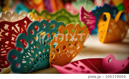 AI generated abstract background with mexican paper flags 100159008