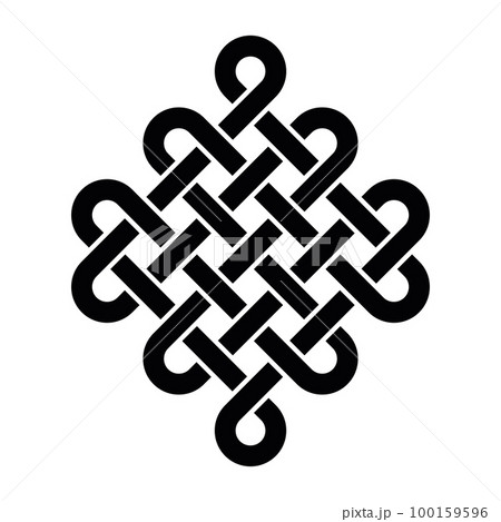 Endless, eternal or longevity knot. Complex ornamental sign. Symbol of continuity. Simple flat black vector ornament. 100159596