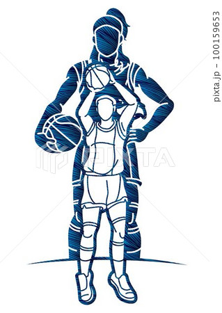 Group of Basketball Women Players Action Cartoon Sport  Team Graphic Vector 100159653