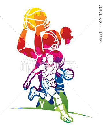 Group of Basketball Women Players Action Cartoon Sport  Team Graphic Vector 100159659