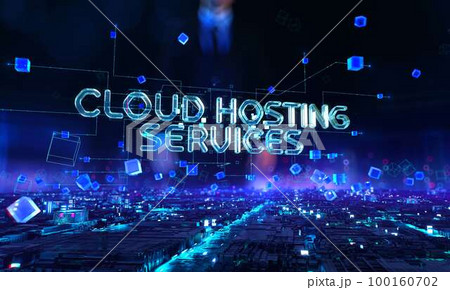 Cloud Hosting Services- businessman working touching with augmented virtual reality at night office 100160702
