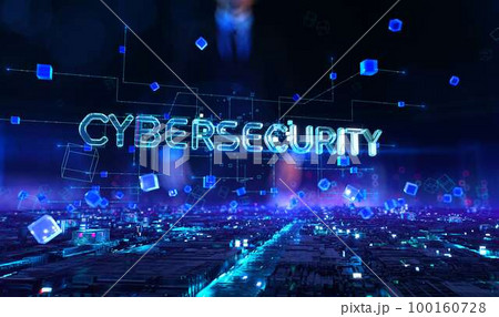 Cybersecurity - businessman working and touching with augmented virtual reality at night office. Cybersecurity - businessman working and touching with augmented virtual reality at night office. 100160728