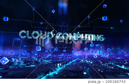 Cloud Computing - businessman working and touching with augmented virtual reality at night office. 100160743