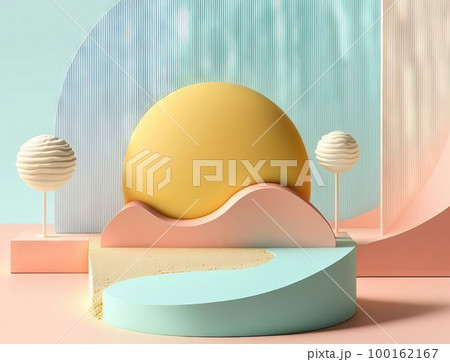 AI generated abstract minimal geometric forms, podium for product presentation, cream background, simple composition AI generated abstract minimal geometric forms, podium for product presentation, cream background, simple composition 100162167