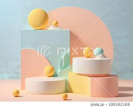 AI generated abstract minimal geometric forms, podium for product presentation, cream background, simple composition AI generated abstract minimal geometric forms, podium for product presentation, cream background, simple composition 100162169