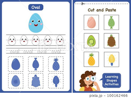 Learning shapes activity page - Oval. Geometric shapes worksheets for kids 100162466