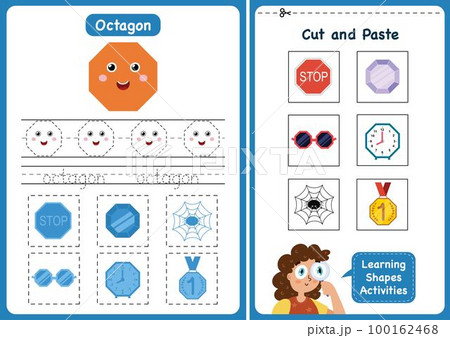 Learning shapes activity page - octagon. Geometric shapes worksheets for kids Learning shapes activity page - octagon. Geometric shapes worksheets for kids 100162468