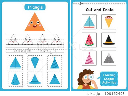 Learning shapes activity page - Triangle. Geometric shapes worksheets for kids Learning shapes activity page - Triangle. Geometric shapes worksheets for kids 100162493