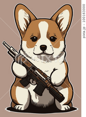 Hunting corgi dog with rifle vector illustrationのイラスト Hunting corgi dog with rifle vector illustrationのイラスト