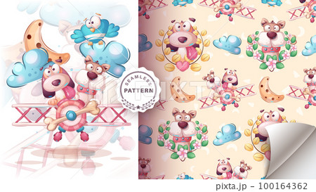 Cartoon character happy travel friend dog - seamless pattern Cartoon character happy travel friend dog - seamless pattern 100164362