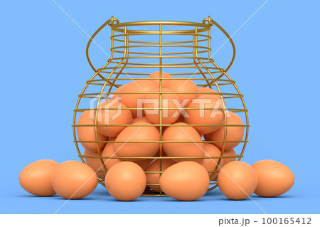 Farm raw organic brown eggs for morning breakfast in basket 100165412