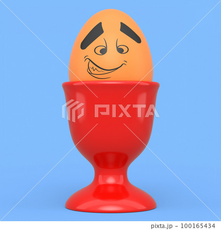 Farm brown painted egg with expressions and funny face in ceramic egg cup 100165434