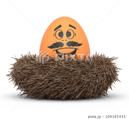 Farm brown painted egg with expressions and funny face in bird nest 100165435