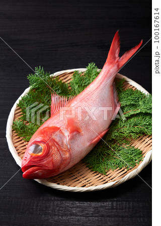 ザルに乗せた金目鯛 100167614