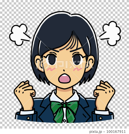 舉手生氣的女學生圖解（bust up） 100167911