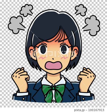 顔を赤くして激怒する女子学生のイラスト（バストアップ）のイラスト素材 [100167913] - PIXTA