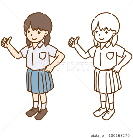 親指を立てる アジア系の女子学生 様々な人種の学生イラストシリーズ ブレザー制服 全身 親指を立てる アジア系の女子学生 様々な人種の学生イラストシリーズ ブレザー制服 全身 100168270
