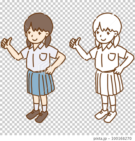 Thumbs up Asian female student Student illustration series of various races Blazer uniform Whole body 100168270
