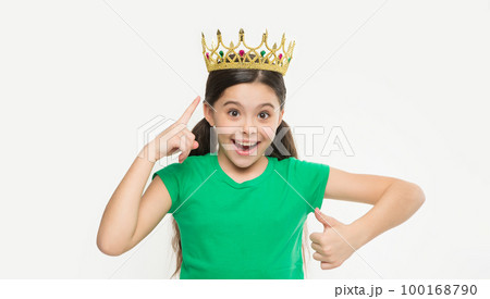 Like never before. my best reward ever. inspiration and motivation. achieve future success. queen of her life. kid princess hold luxury crown. small girl going to try on a crown. fits me well 100168790