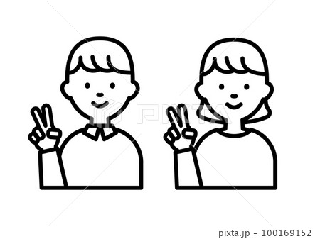 ピースサインのシンプルな人物アイコンのイラスト 100169152