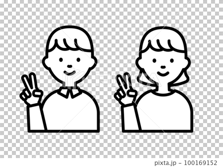 ピースサインのシンプルな人物アイコンのイラスト 100169152