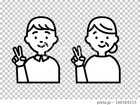 ピースサインのシンプルな高齢者のイラスト ピースサインのシンプルな高齢者のイラスト 100169153