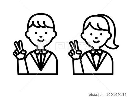 ピースサインのシンプルな学生のイラスト 100169155