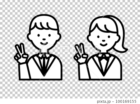 ピースサインのシンプルな学生のイラスト 100169155