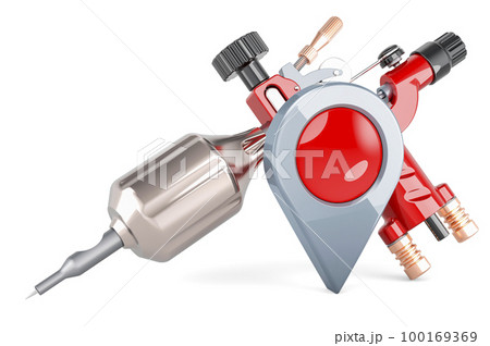Tattoo machine with map pointer. 3D rendering 100169369