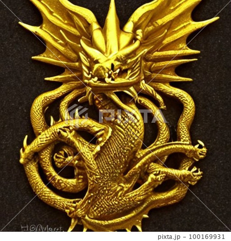 AI生成、金の竜神 100169931