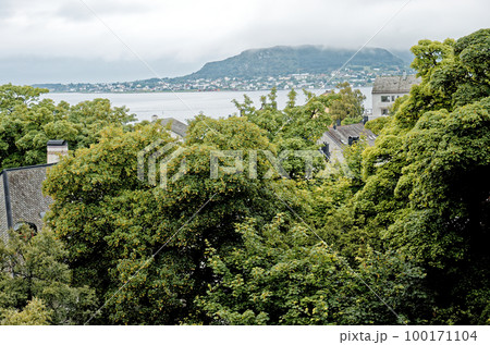 Top view of Alesund City - Norway. Art nouveau architecture 100171104