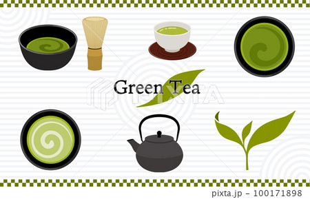 抹茶、日本茶のイラストセット 抹茶、日本茶のイラストセット 100171898