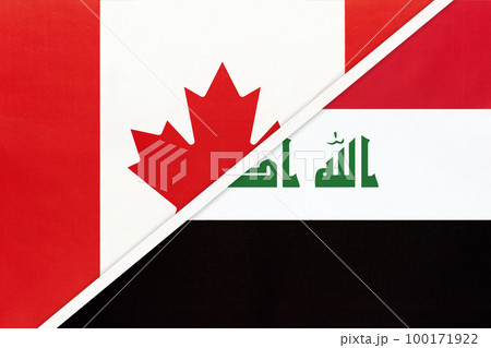 Canada and Iraq, symbol of country. Canadian vs Iraqi national flags. Canada and Iraq, symbol of country. Canadian vs Iraqi national flags. 100171922